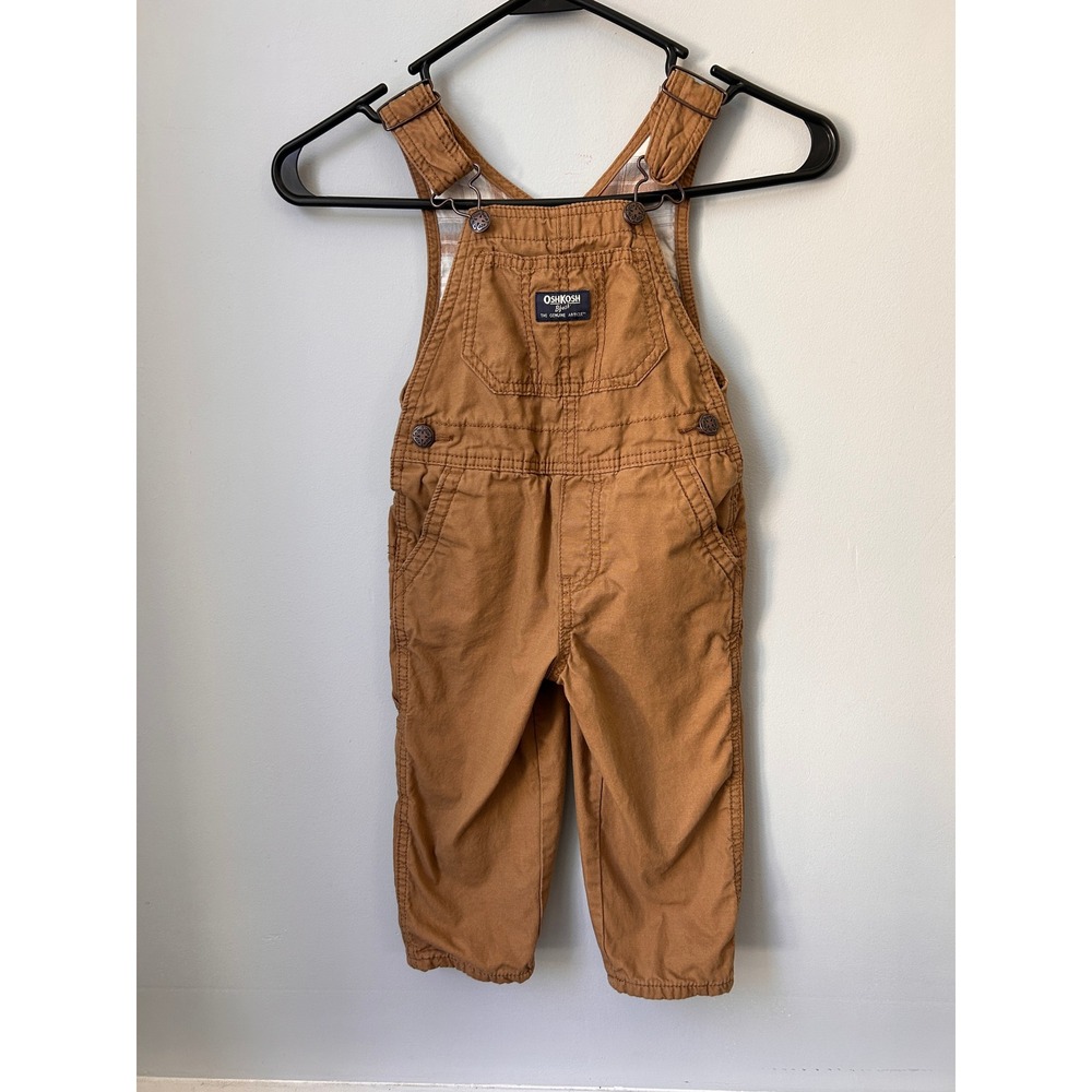 OshKosh Bgosh Toddler Boys Brown Canvas Flannel Lined Overalls 2T 2Q084910